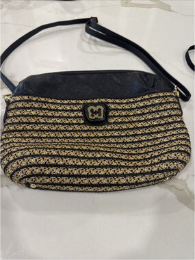 Eric Javits Striped Black Gold Tote Bag Gold-Tone Hardware